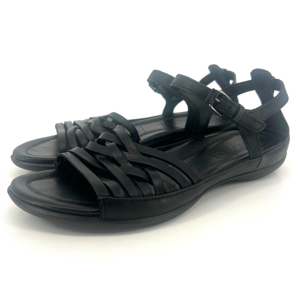 ECCO Sandals Women 39 (8.5 US) Black Leather  Strappy Comfort Walking Casual